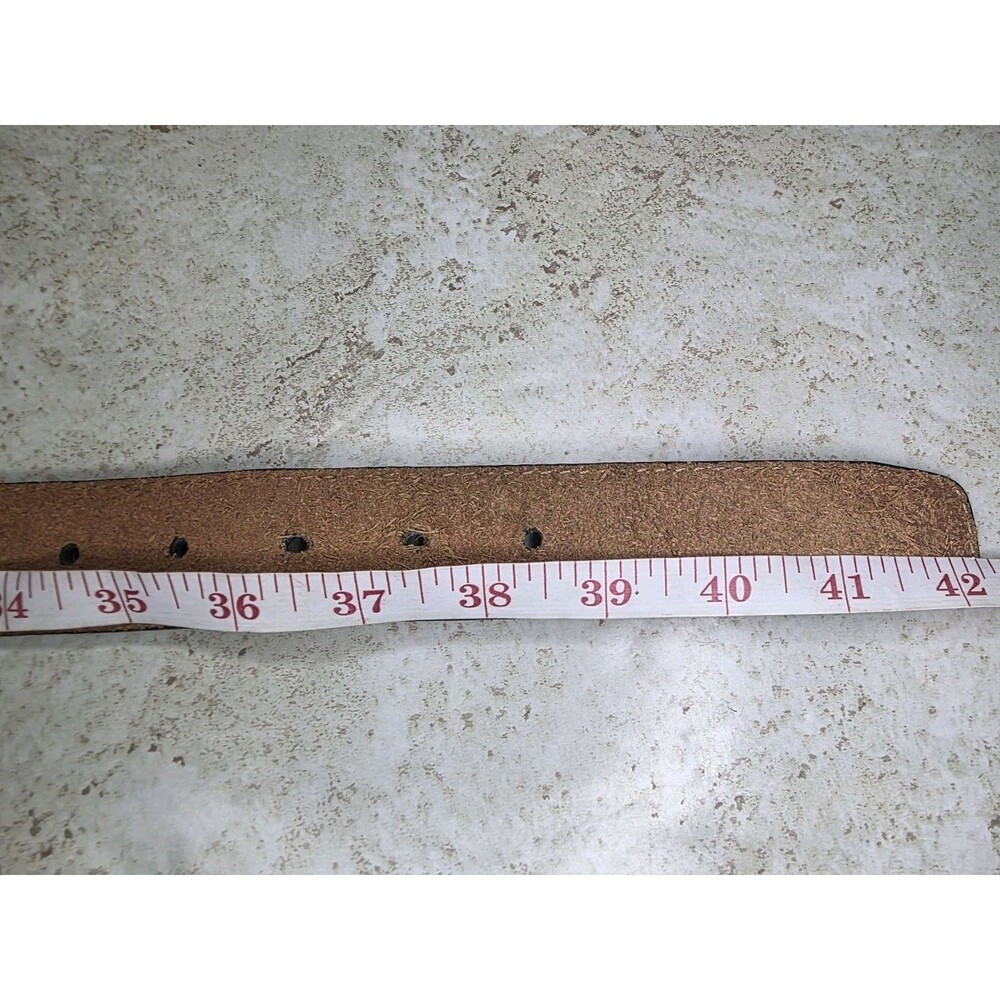 Tommy Hilfiger Tan Belt Sz 36 Genuine Leather Western Cowboy Silver Tone Buckle - Picture 5 of 6